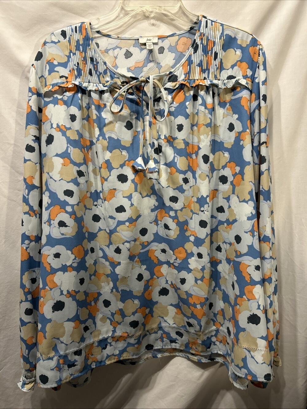 Joie Size XXL Floral Oversized Blouse Ruffle Pintuck Pleats Split Neck Boho
